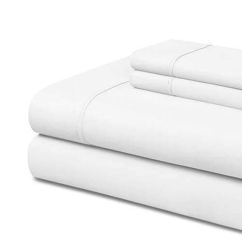 Easycosy - Juego de Sábana 4 Piezas Bies - Cama 150 (150x200cm) - Sábana Encimera, Bajera Ajustable y 2 Funda de Almohada de 50x75 cm. Blanco (Microfibra Cepillada)