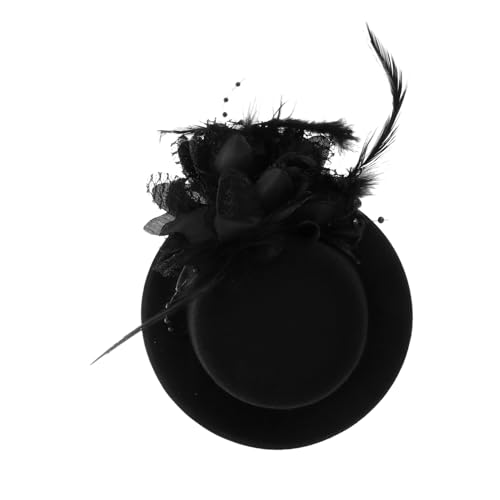 Barrette chapeau dentelle noire avec fleurs et plumes épingle chignon pour coiffure fête