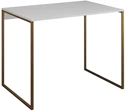 Mesa Escrivaninha Para Escritório Grécia 80x46cm Tampo De Madeira Base Ferro Modelo Industrial(DOURADO/PRETO)