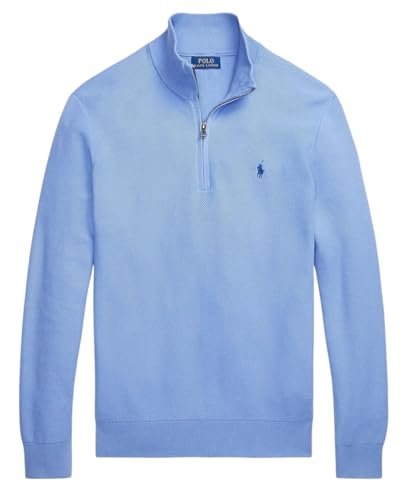 POLO RALPH LAUREN Mesh-Knit Cotton Quarter-Zip Jumper (UK, Alpha, M, Regular, Regular, Harbour Island Blue)