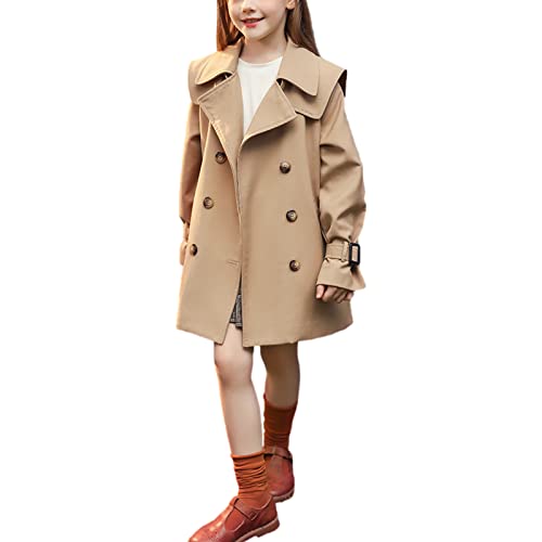 Girl's Trench Coat Single Breasted Windbreaker Jacket Outwear with Belt for 4-17 Years4