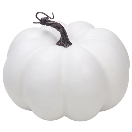 Quancru 7.6 Inch Large White Fake Pumpkin Artificial Pumpkins Fall Decor Realistic DIY Thanksgiving Halloween Festival Wedding Party Craft Ornament