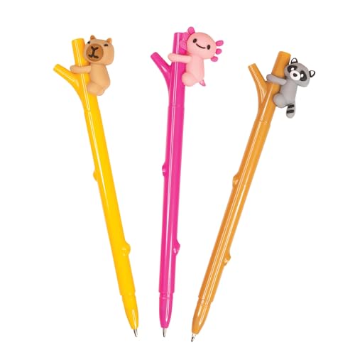 Raymond Geddes Pen Pal Huggers Pens - Pack of 24 - Fun Twig-Shaped Pens with Removable Animal Toppers