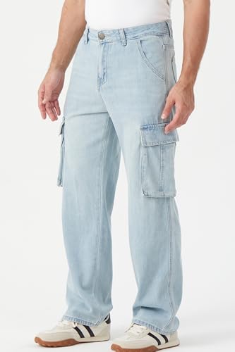 FREDD MARSHALL Cargo Jeans for Mens Relaxed Fit Straight Leg Fashion Work Denim with 6 Pockets3