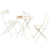 SONGMICS 3-Piece Outdoor Bistro Set, Folding Patio Furniture Set with Table and 2 Chairs, Weather-Resistant Steel Balcony Furniture, for Balcony, Patio, Garden, Cappuccino Beige GGF036LZ01