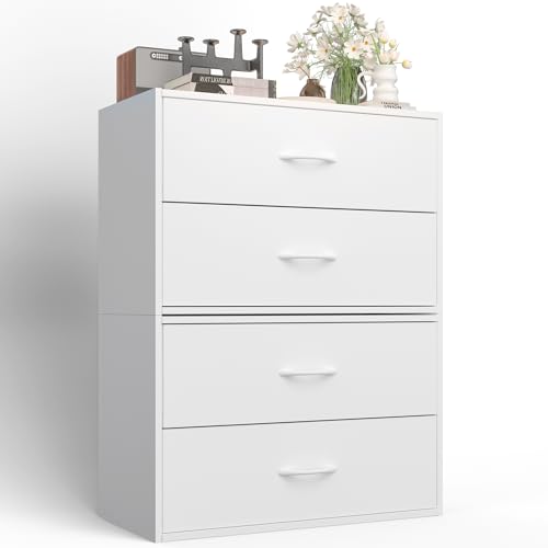 Image of PrimeZone 2 Wood Drawer for Closet Storage: White Stackable Short Closet Dresser for Clothes Organizer - Modular Chest Cabinet for Closet Bedroom Dorm Wardrobe Nursery, 2 Packs