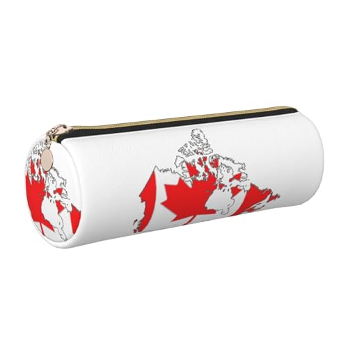Estuche de piel con diseño de mapa de la bandera canadiense, respetuoso con el medio ambiente, cierre suave, soporte cilíndrico de gran capacidad, Gold, Talla única, Tarjetero
