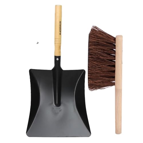 Almineez Heavy-Duty Metal Coal Shovel Dustpan with Handheld Brush Set for Fireside – Large Garden Dust Pan or Coal Scoop to Collect Ash Dust Debris Waste