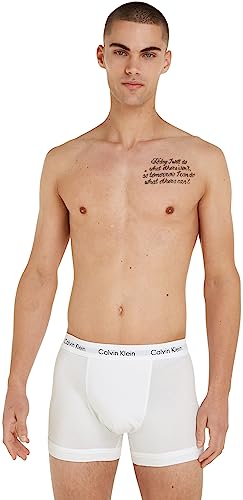 Calvin Klein Mens U2662G-Iot Trunks, White/ Stripe/ Black, L