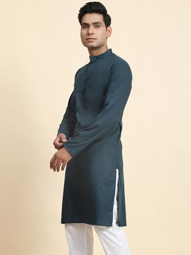 Image of Amazon Brand - Anarva Men's Cotton Solid Dress Long Kurta Regular Fit Casual
