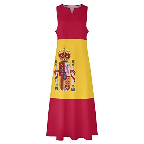 Image of TAIZIYEAH Long Dress Spain Flag Women's Summer Casual Loose Dress Long Dress Short Sleeve for Girls Fashion Skirts L