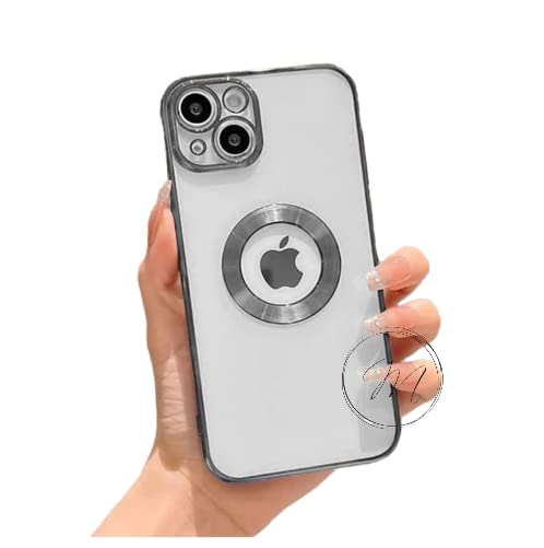 Image of MIDOS Silicone Back Cover Ring Logo Cut For Magsafe Compatible With iPhone 14 Lens Protection Chrome Back Case Cover For-iPhone 14 (2022) 6.1[Silver ]
