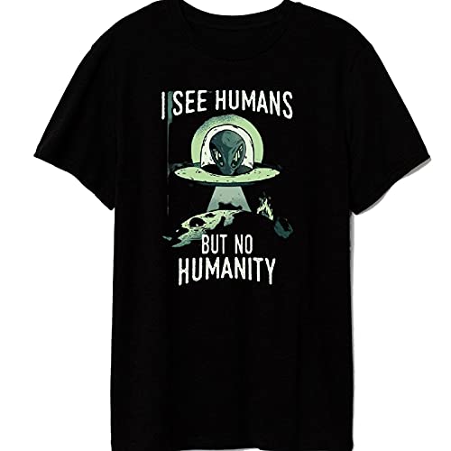 PdlPrintUnisex Regular Fit I See Human but no Humanity Alien Graphic Printed T-Shirt/Alien/Supernatural T-Shirt
