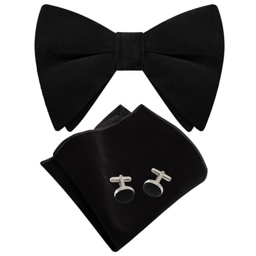 Image of Luckyvestir Velvet Bow Tie Oversized Bow Ties for Men Adjustable Black Clip on Bowtie for Tuxedo Shirt Wedding Prom