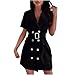 Women's Casual Elegant Mini Blazer Dress Button Lapel Short Sleeve Work Business Fashion Short Suit Dress with Belt Black