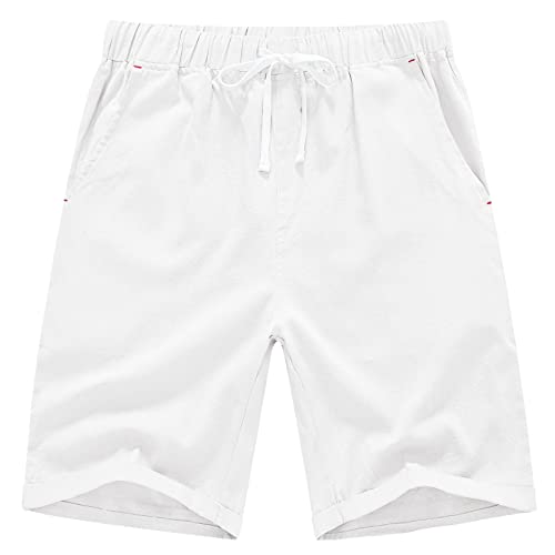 Yukaichen Men's Linen Casual Classic Fit Shorts Flat Front Drawstring Summer Beach Shorts With Pockets White L #TOP1