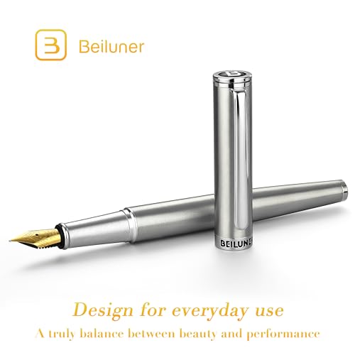 BEILUNER Luxury Fountain Pen Set (Silver, Fine)