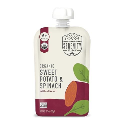 Image of Serenity Kids Organic Spinach Baby Pouches, No Added Sugar, 3.5 Oz, 12 Pack | Baby Food, Toddler Food Pouch, No Added Sugar Toddler Pouches, USDA Organic, Veggie First, 6M+, GMO-Free, Recycle After Use