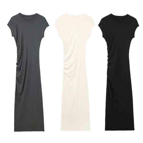 Robe tricotée à drapé latéral simple vêtement de printemps blanc taille M