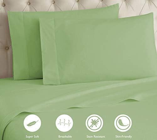 Callista 100% Cotton Sateen Sheet Set 300 Thread Count -Queen Size, Wrinkle-Free, Fade, Stain Resistant, Hypoallergenic -1 Flat Sheet, 1 Fitted Sheet and 2 Pillowcase -4 Piece Set -Sage