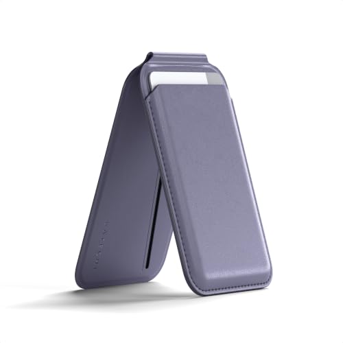 Image of Satechi Magnetic Magsafe Wallet, Double Flap Stand Card Holder, 4 Slots with Front NFC Pass-Through, Adjustable Phone Attachment for iPhone 17 /16 /15 /14 /13 /12, Travel Accessory - Purple