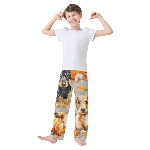 Jack Russell Dog Pumpkin Boys Long Pants Soft Trousers Elastic Waist Kids Lounge Bottoms with Pockets S-XL3