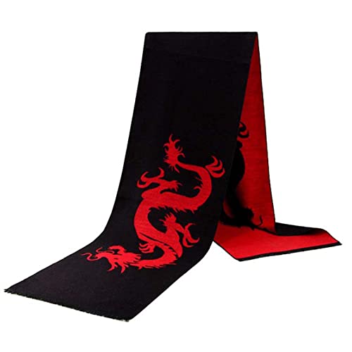 AMFG Chinese Dragon Scarf Winter Warm Scarf Men and Women Scarf Festive red Scarf Gift (Color : 1, Size : 30cmX180cm)