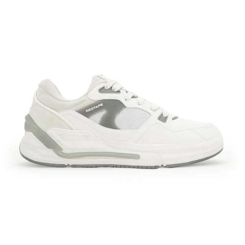 Image of Red Tape Men's Sneakers White Grey Pu Mesh Round Toe Lace-Up, 6 UK