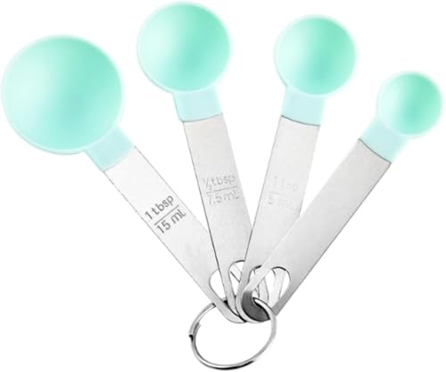 ステンレス製計量スプーンセット 大さじ・小さじ付き マグネット式 スパイスジャー用 計量精度高め (グリーン)