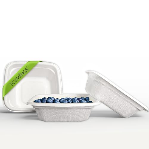 ECOWINGS Square X-Small Disposable Bowls: Sustainable Elegance for Every Bite - Compostable Paper Bowls Made of Sugarcane Fibre Bagasse, 4x4 Inch (50 Count)
