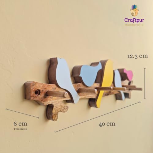 Image of Stylish Wooden Key Holder for Wall | Cute Key Holder for Home Decor | Key Holder Stand with 5 Hooks | Wall Mounted Key Hanger (5 Birds H)
