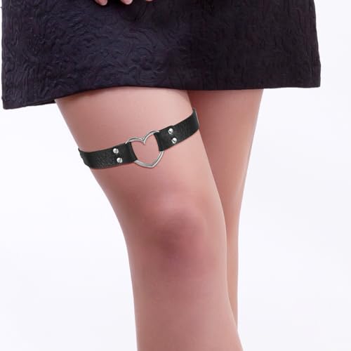 2Pcs Adjustable Heart Garter, Thigh Garter Belt PU Leather Heart Garters Belt Punk Rock Thigh Straps Elastic Leg Garters for Women Cosplay Parties Music Festival3