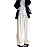 [1/2style] ニブンノイチスタイル パンツ カーブ ワイド ハイ ウエスト ゴム シャーリング リブ レッグ 高 低 身長 レディース (JP, アルファベット, L, 白)