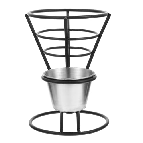 HAKIDZEL Iron French Fry Holder Creative Tabletop Frying Food Basket with Dip Cup Snack Display for Use Cone Shaped Fry Container