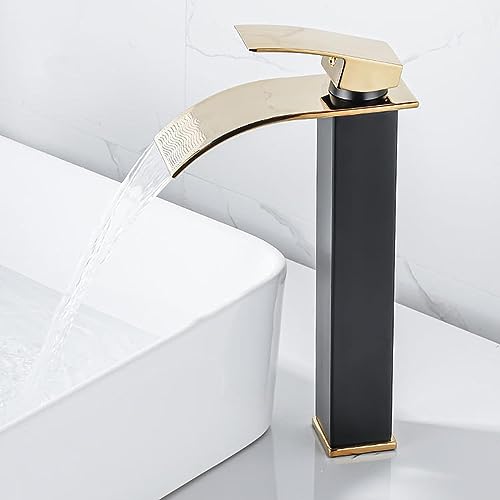 Robinet cascade pour évier de salle de bain mitigeur lavabo acier inoxydable noir or