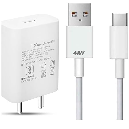 Image of Original 44W Flash Type C Charger (Included Cable) with Vi-vo V21,V21 Pro,V23 5G,V23e 5G,V23 Pro 5G,Vi-vo 23e, iqoo Z5,Z6,Z6x, iqoo neo 3, iqoo neo 6,neo 7 & Other Devices (BIP-64)