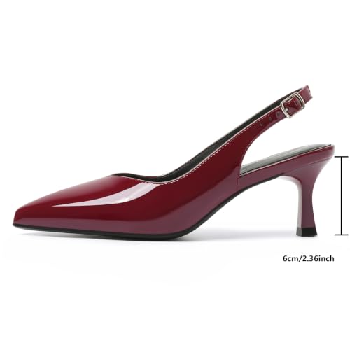 Image of Susanny Slingback Kitten Heels Elegant Dressy Pumps for Women Closed Pointy Toe Sexy Chunky High Heels Wedding Bride Prom Party Dress Shoes