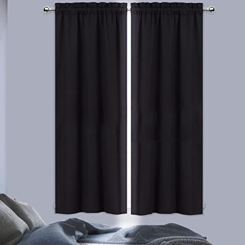 CAROMIO Cortina Opaca Cortina de Disco Cortina de Cocina Opaca para Media Ventana Cortina Corta para Cocina Dormitorio Cortinas Opacas Cortina de bistró Estilo Rural Negro An x Al 66x114cm, 2 Piezas