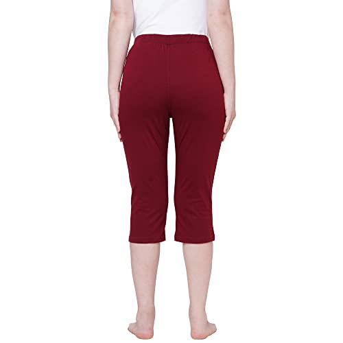 Image of Sweet Dreams Women Solid Cotton Rich Sleepwear /Loungewear Capris-Red