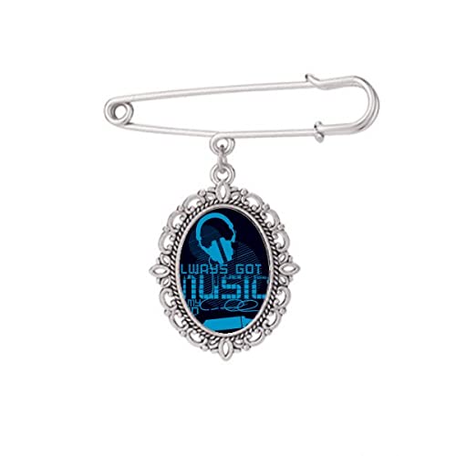 Broche bleue avec casque de musique finition soignée Taille M pour robe et châle