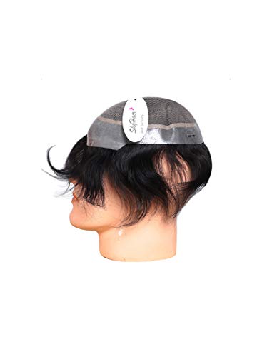 Image of SkyHair 2 Layer Silk Top AUSTRALIAN Hair Patch for Men | 100% Remy Human Hair Wig | Transparent PU Natural and Undetectable Front Hairline Toupee | PREMIUM System | (10x7, Black)
