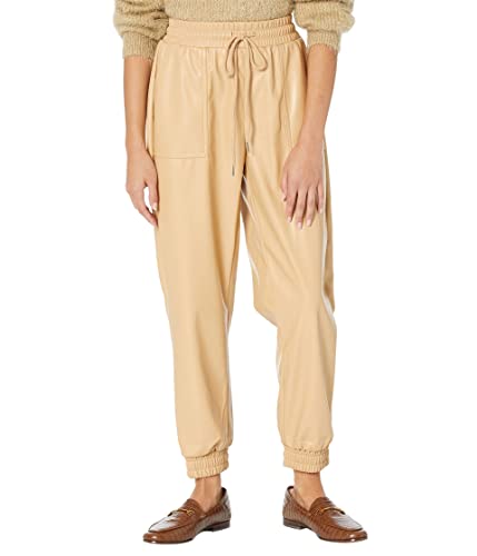 BCBGeneration Calça jogger feminina de couro sintético com cordão, Bronzeado, PP