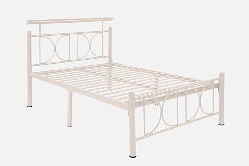 Image of Mexo Metal Extra Single Size Bed Without Storage | Wrought Iron Single Bed with Headboard & Footboard| Sturdy Powder Coated Platform Cot for Bedroom (Mexo Ivory)