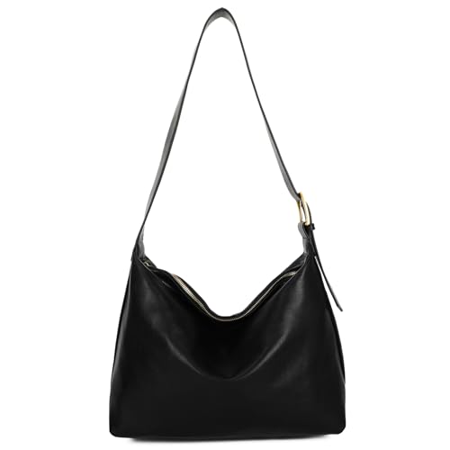 I IHAYNER Large Crossbody Bag for Women Stylish Leather Hobo Shoulder Purse Casual Messenger Bag, Black