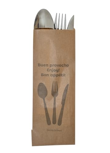 SOLUPACK360 500 bolsas de papel para cubiertos 9x25 cm | Fundas kraft desechables individuales | Higiénicas y resistentes | Ideal para restaurantes, bodas, eventos y catering