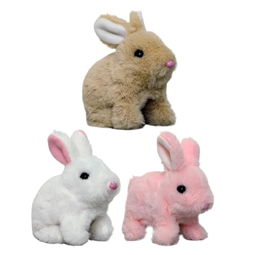 Realistic Interactive Plush Bunny, Electronic Pet Rabbit Toy with Wiggling Ears, Hopping Action Twitching Nose for Kids Animal L