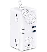 Travel Power Strip, Retractable Extension Cord 3ft, Ultra Thin Flat Plug Power Strip with 6 Outle...