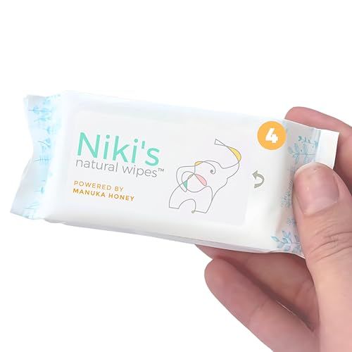 Image of Niki's Natural Pocket Baby Wipes | Organic Baby Wipes Sensitive | Made with Manuka Honey and Coconut Oil, Unscented | EWG Verified | 32 Wipes (4 Pack x 8 Count Wipes)