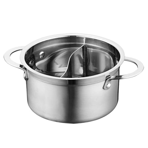 GUOOL ステンレス製仕切り付き鍋スープ調理器具、IHクッキングヒーター対応、ガスコンロ対応、ラーメン鍋、家庭用、レストラン、パーティー用