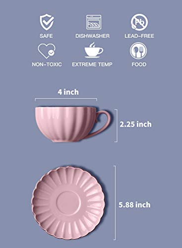 Amazingware Royal Tea Cups And Saucers, With Gold Trim And Gift Box, British Coffee Cups, Porcelain Tea Set, Set Of 6 (8 Oz)- Pink #TOP2